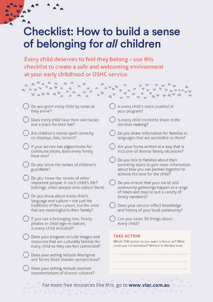 How to build a sense of belonging in all children - Checklist