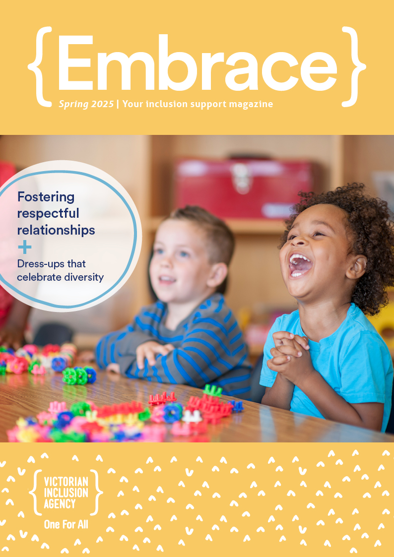 Embrace magazine cover #18 Two happy children playing with construction toys at a table