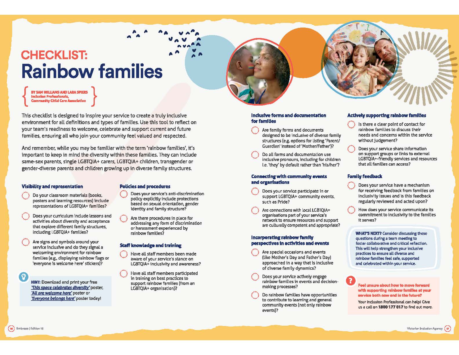 Checklist designed to help educators create an inclusive environment for all definitions and types of familes
